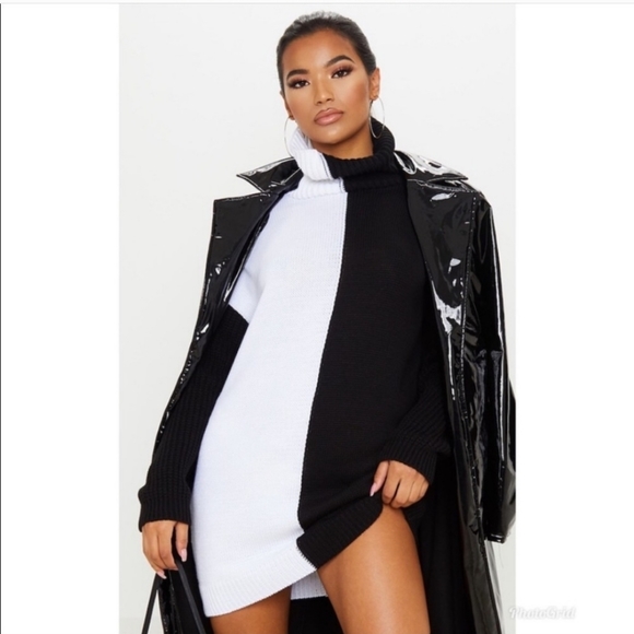 NWOT Split Monochrome Black & White Turtleneck Sweater Dress - Picture 2 of 12